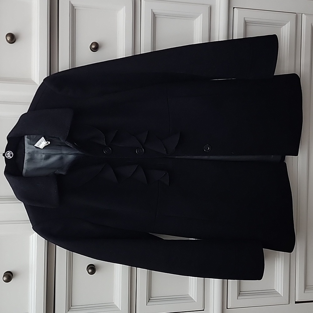 J. Crew Black Pea Coat with Ruffle Detail